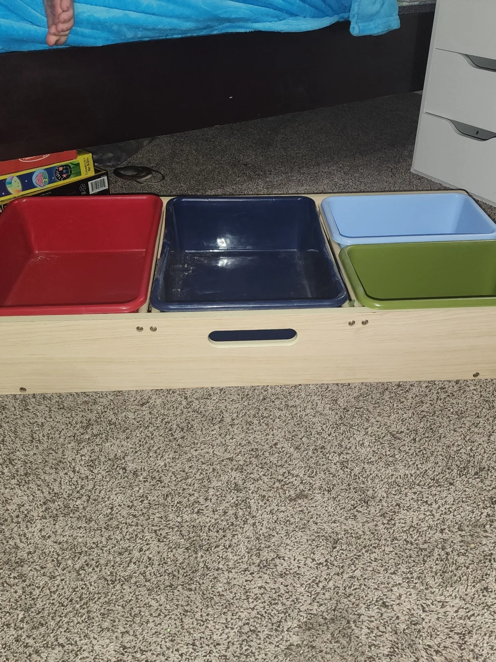 Under Bed Storage, Plastic Storage Bin Set - Blue, Red, Green, Light Blue